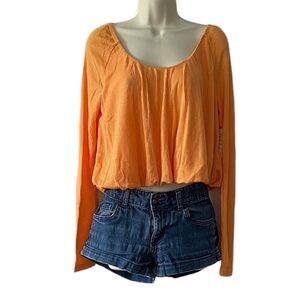 Free People We The Free Bondi Waffle Knit Long Sleeve Top Malibu Orange Size S